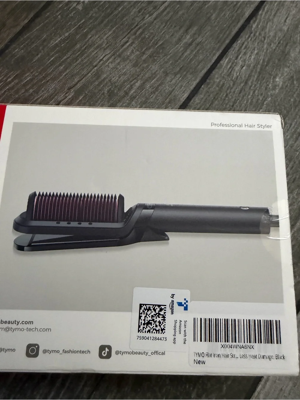 NIB TYMO Flat Iron Hair Straightener Brush 2 In 1, 200M Ions Hair Straightener